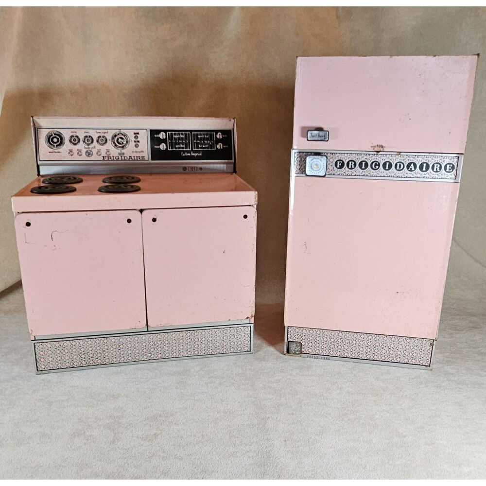 VIntage Antique 50's Wolverine Pink Doll Lithograph Metal Kitchen Fridge & Stove